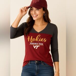 Virginia Tech Hokies Football College Women Long Sleeve V-Neck Shirt Small NCAA